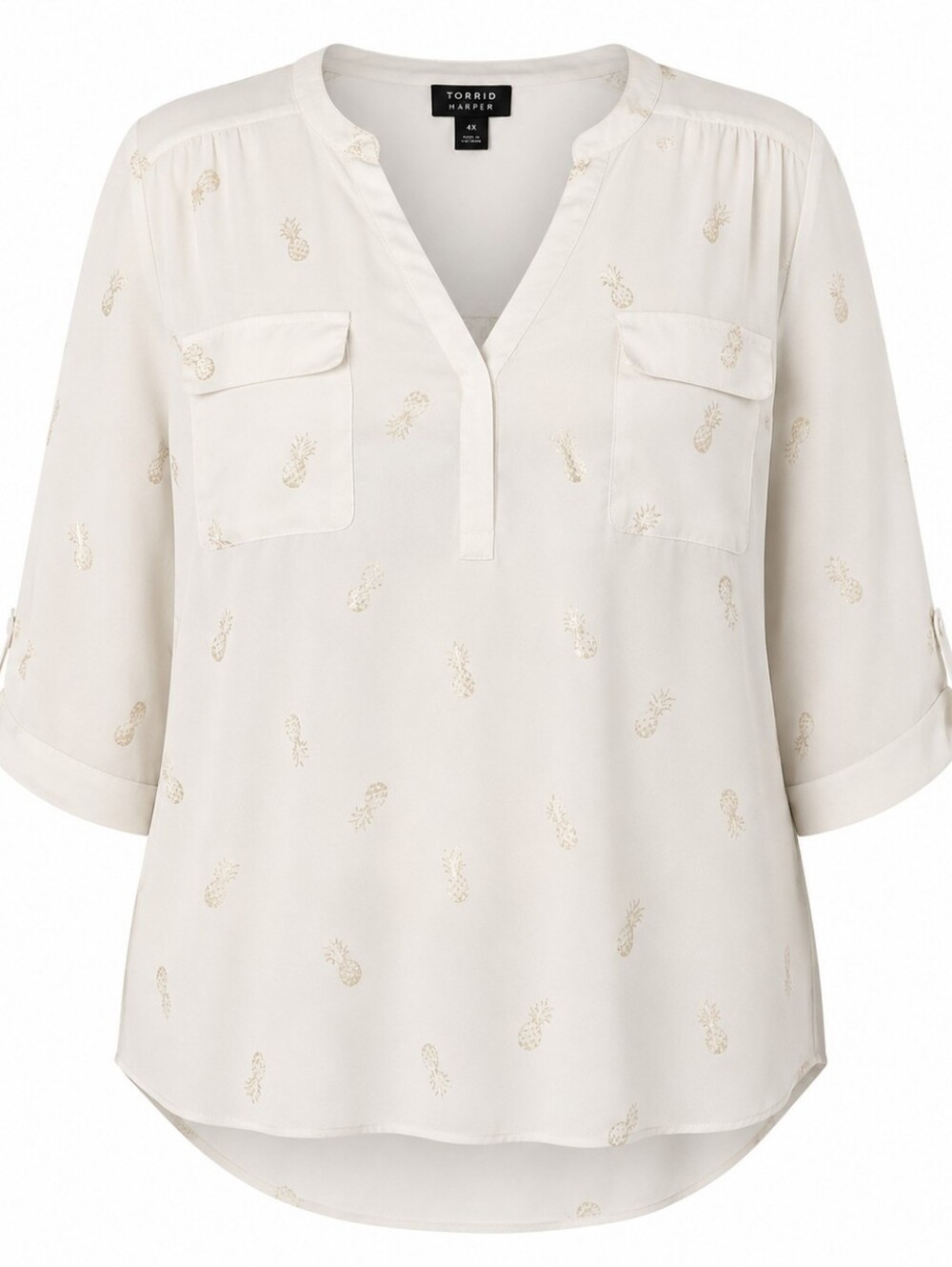 TORRID | Feminine Soft Girl Boho Beachy Cream Blouse Gold Pineapple Pattern | 4X